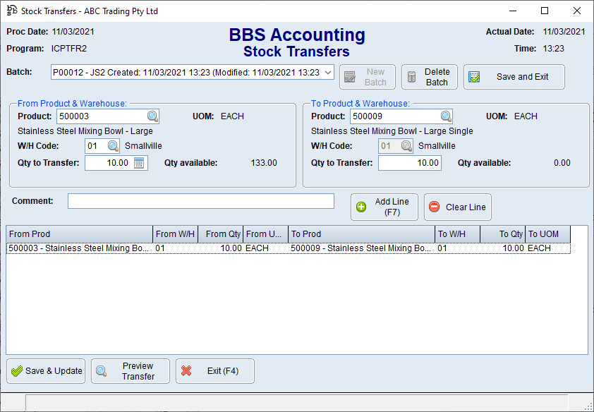 Stock Transfers Screen - Product to Product Stock Transfers Screen - Product to Product