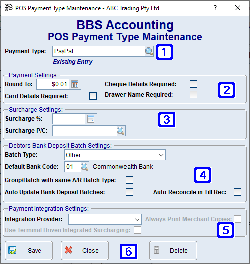 POS Payment Type Maintenance Screen POS Payment Type Maintenance Screen