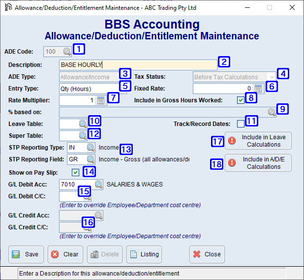 Allowance/Deduction/Entitlement Maintenance Screen Allowance/Deduction/Entitlement Maintenance Screen