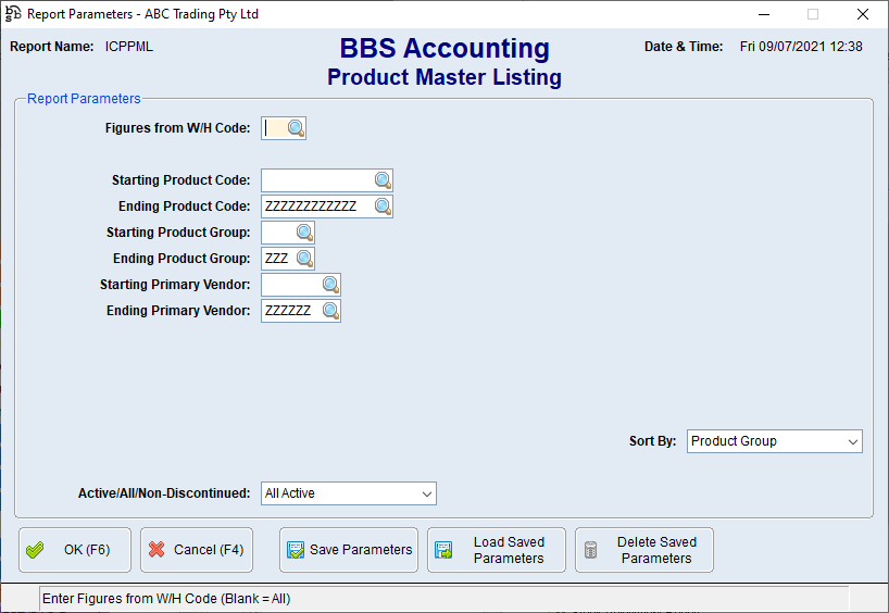 Product Master Listing Screen