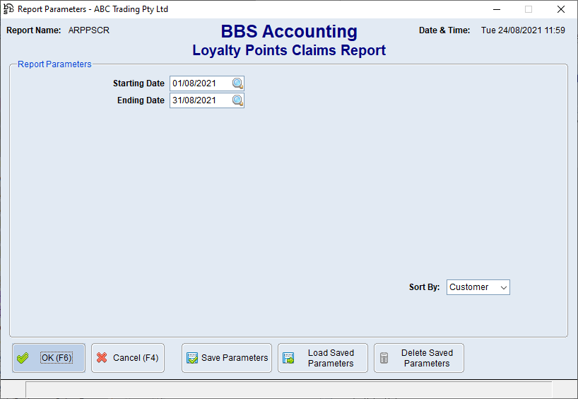 Loyalty Points Claims Report Screen Loyalty Points Claims Report Screen