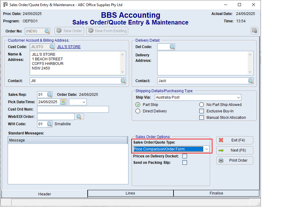 Sales Order/Quote Entry & Maintenance Header Tab Screen Sales Order/Quote Entry & Maintenance Header Tab Screen