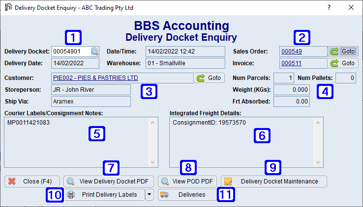 Delivery Docket Enquiry Screen Delivery Docket Enquiry Screen