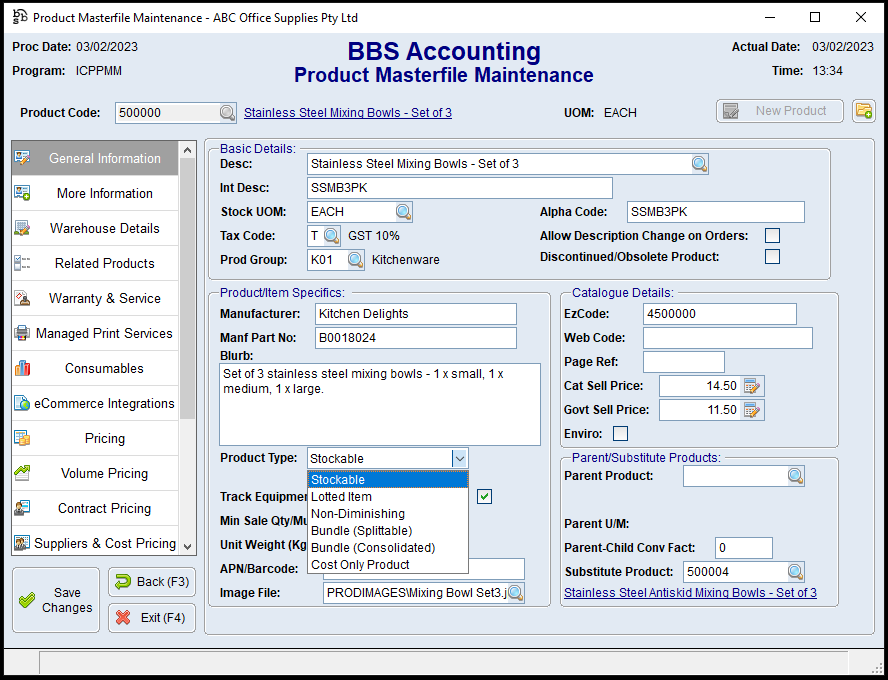 Product Masterfile Maintenance Screen Product Masterfile Maintenance Screen