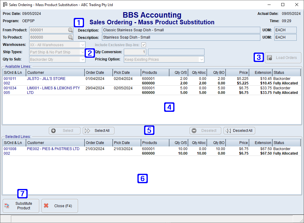 Sales Ordering - Mass Product Substitution Screen Sales Ordering - Mass Product Substitution Screen