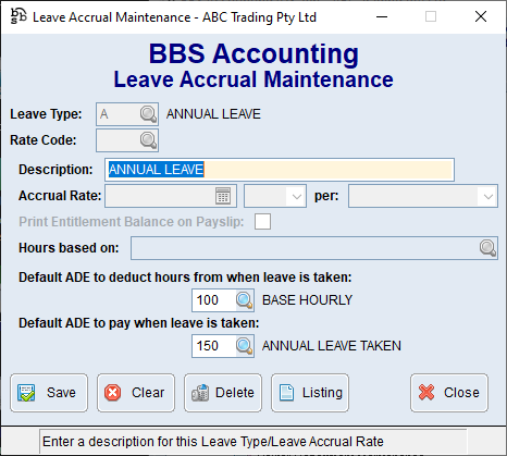 Example Annual Leave showing new ADE code fields on Leave Type Example Annual Leave showing new ADE code fields on Leave Type