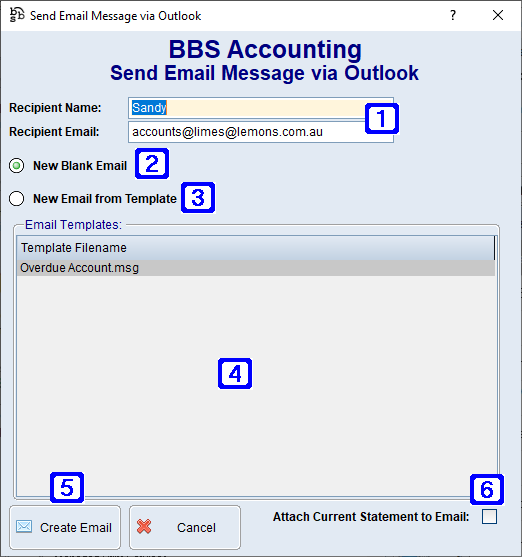 Send Email Message via Outlook Screen Send Email Message via Outlook Screen