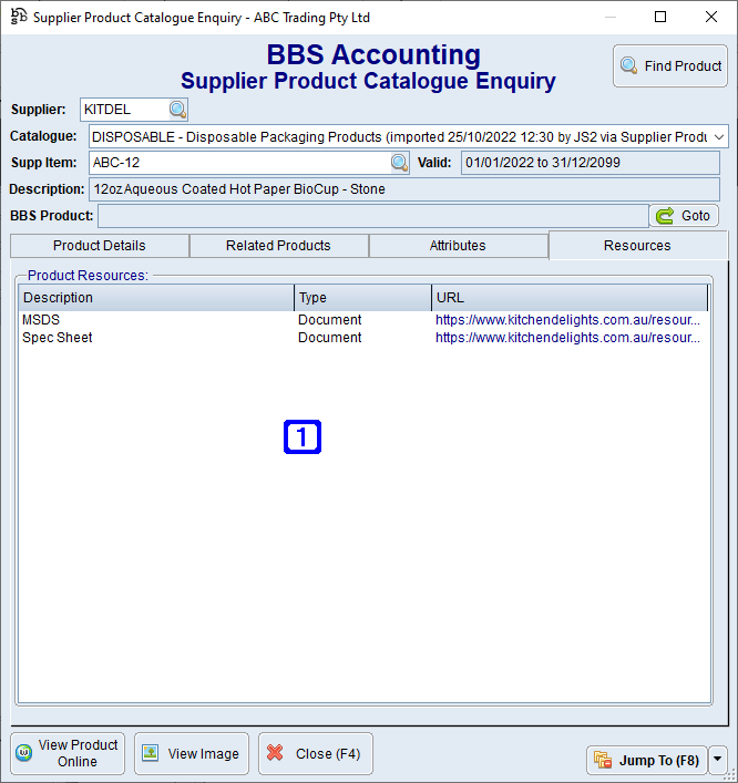 Supplier Product Catalogue Enquiry Screen - Resources Tab Supplier Product Catalogue Enquiry Screen - Resources Tab
