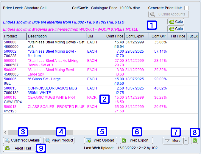 Customer/Contract Pricing Tab Screen