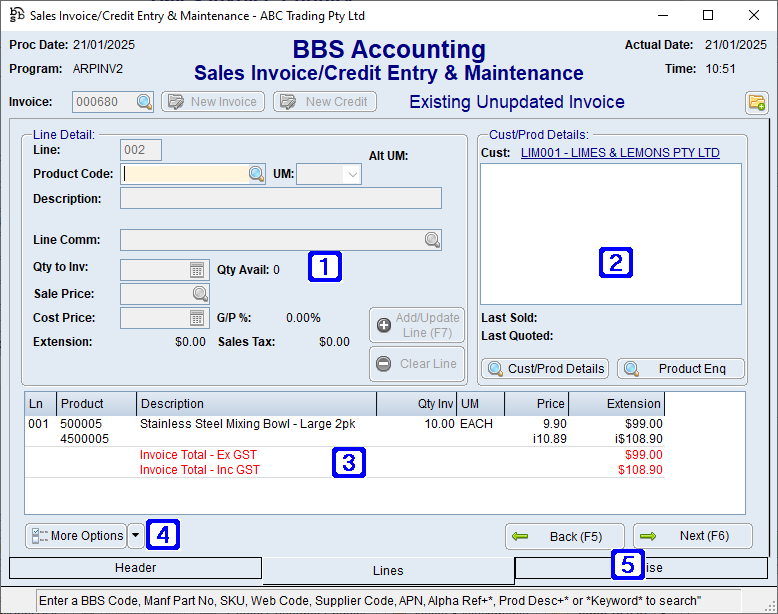 Sales Invoice/Credit Entry & Maintenance - Lines Tab Screen Sales Invoice/Credit Entry & Maintenance - Lines Tab Screen