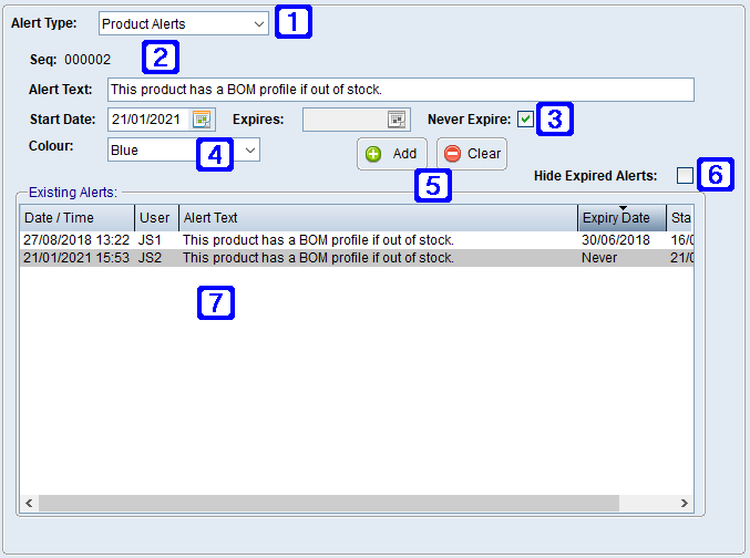 Product Masterfile Maintenance Alerts Tab Screen Product Masterfile Maintenance Alerts Tab Screen